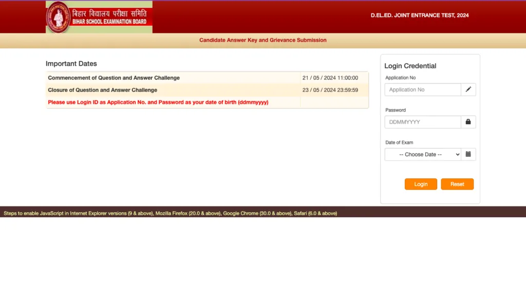 Bihar DELED Answer Key 2024 process