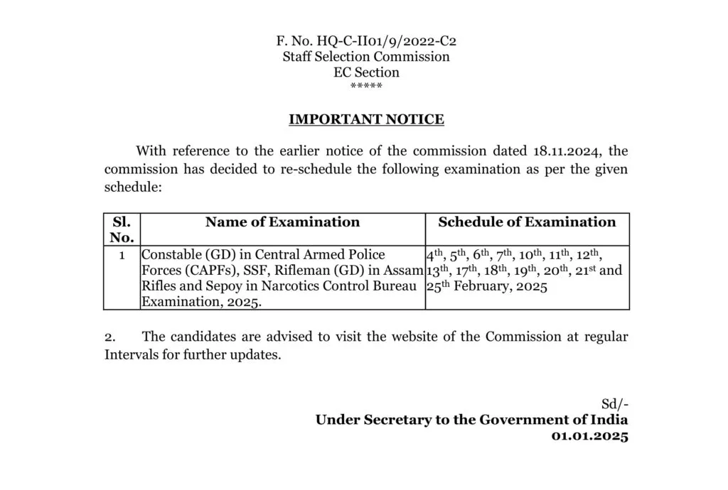 SSC Constable GD 2025 City Intimation Slip: Exam Date