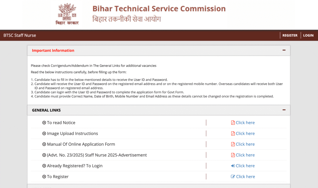 Bihar BTSC Staff Nurse Vacancy 2025