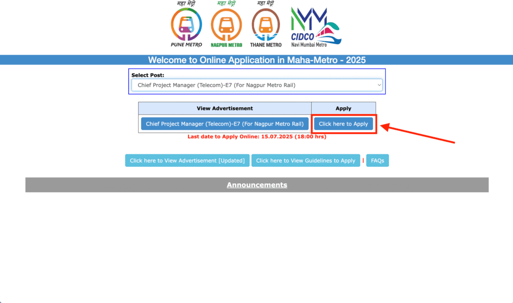 Maha Metro Online Form 2025