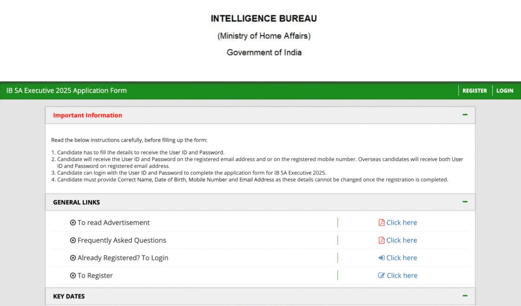 IB Security Assistant Vacancy 2025 Screenshot