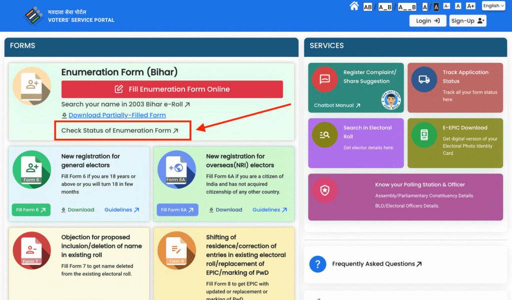 Voter Enumeration Form Status Check Online