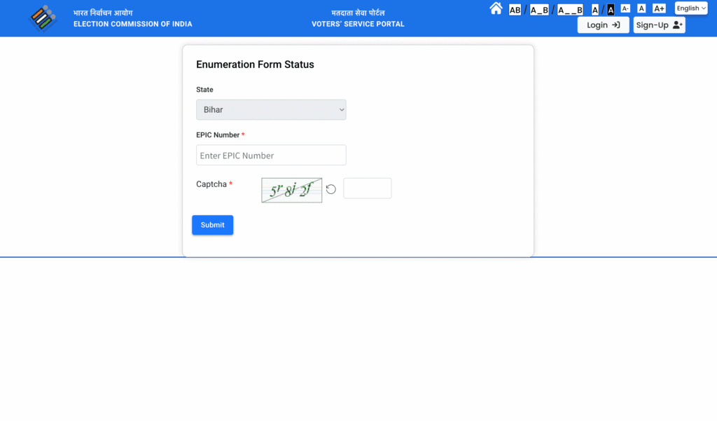 Voter Enumeration Form Status Check Online