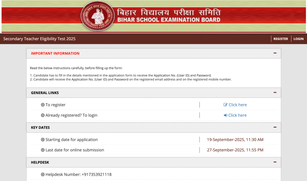 Bihar STET 2025 Online Apply