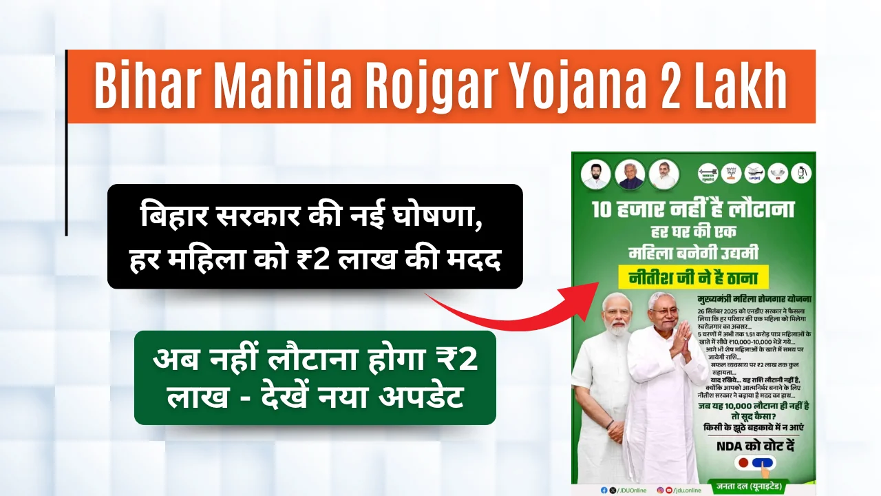 Bihar Mahila Rojgar Yojana 2 Lakh Update