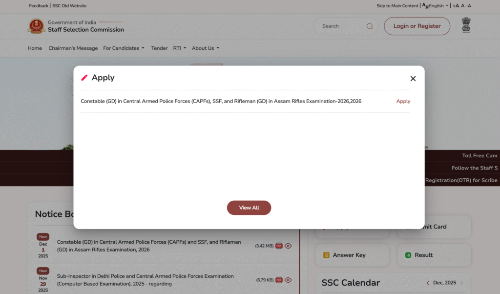 SSC GD Vacancy 2026 Online Apply