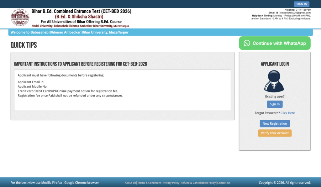 Bihar CET B.Ed Online Form 2026