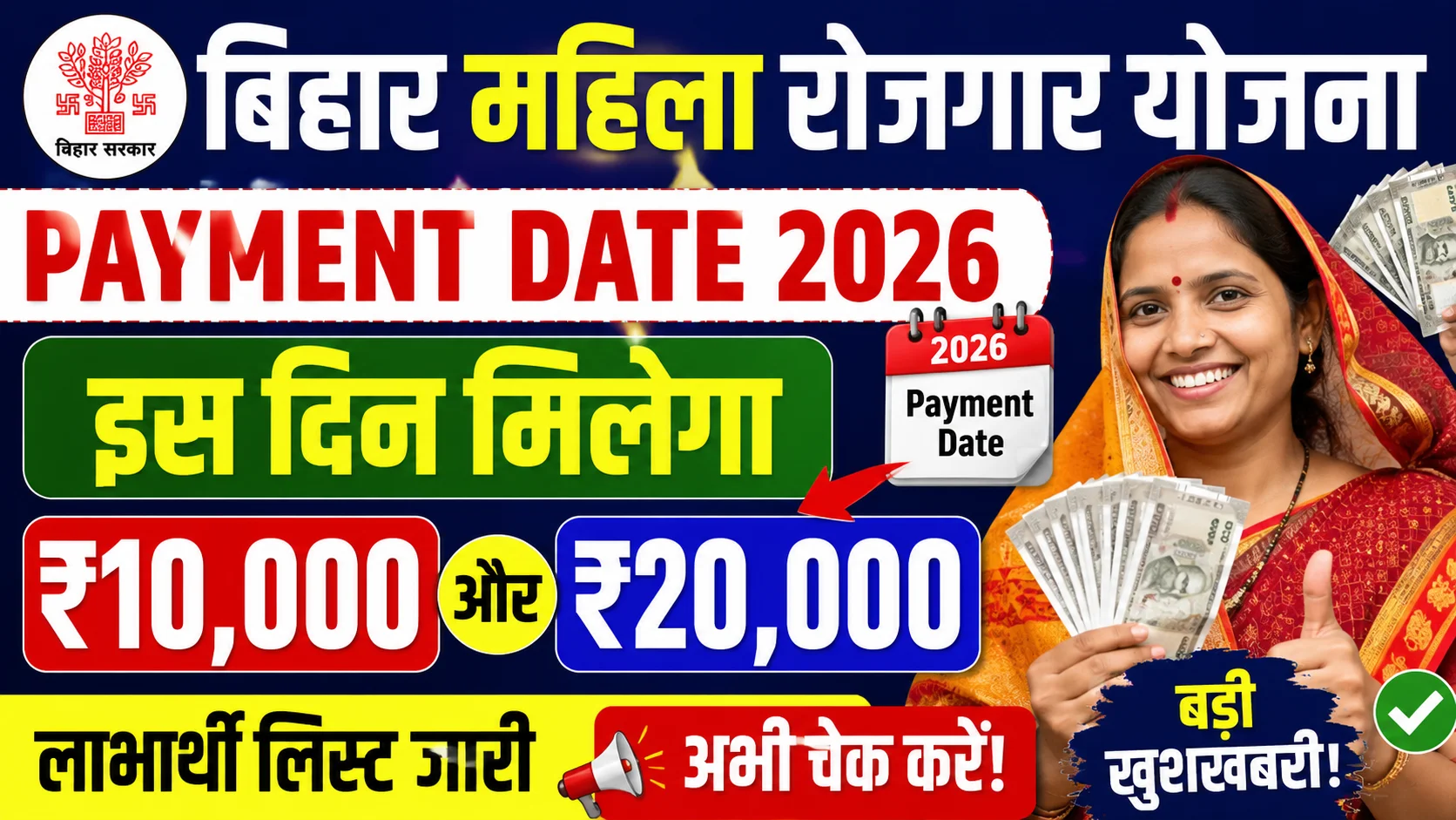 Bihar Mahila Rojgar Yojana Payment Date 2026