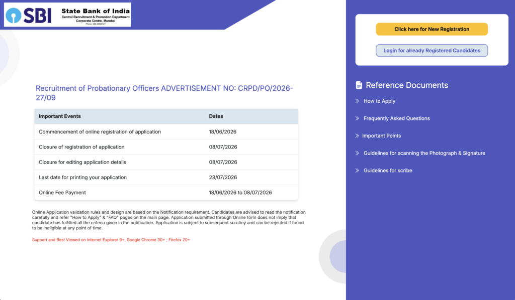 SBI PO Bharti 2026 Online Apply Process