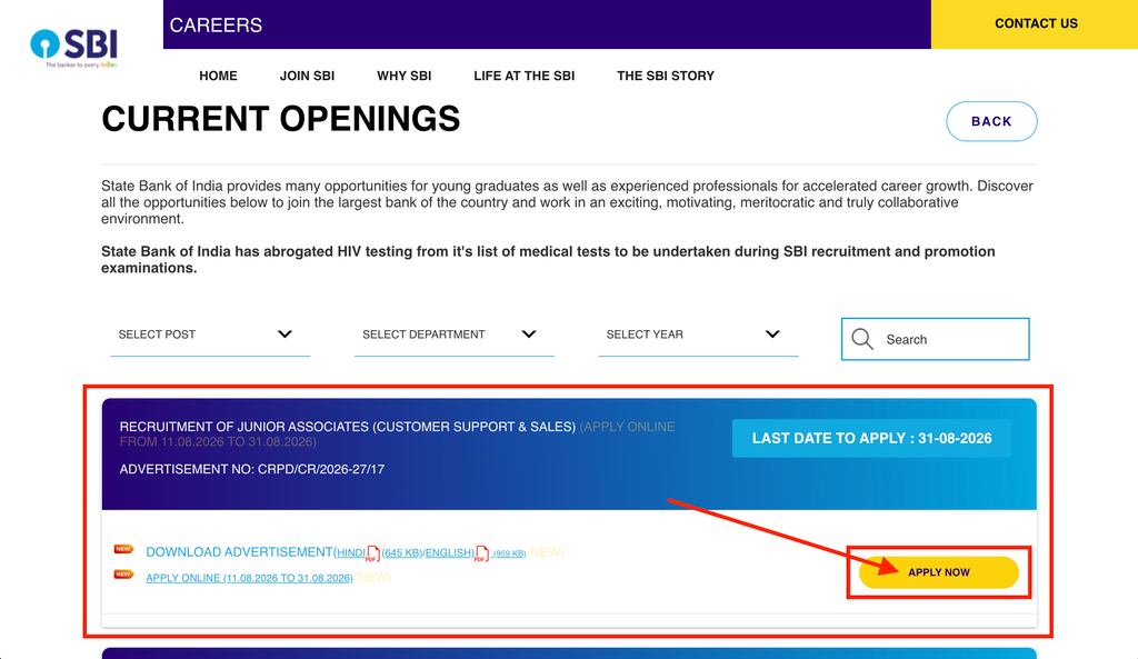 SBI Junior Associate Bharti 2026 Online Apply
