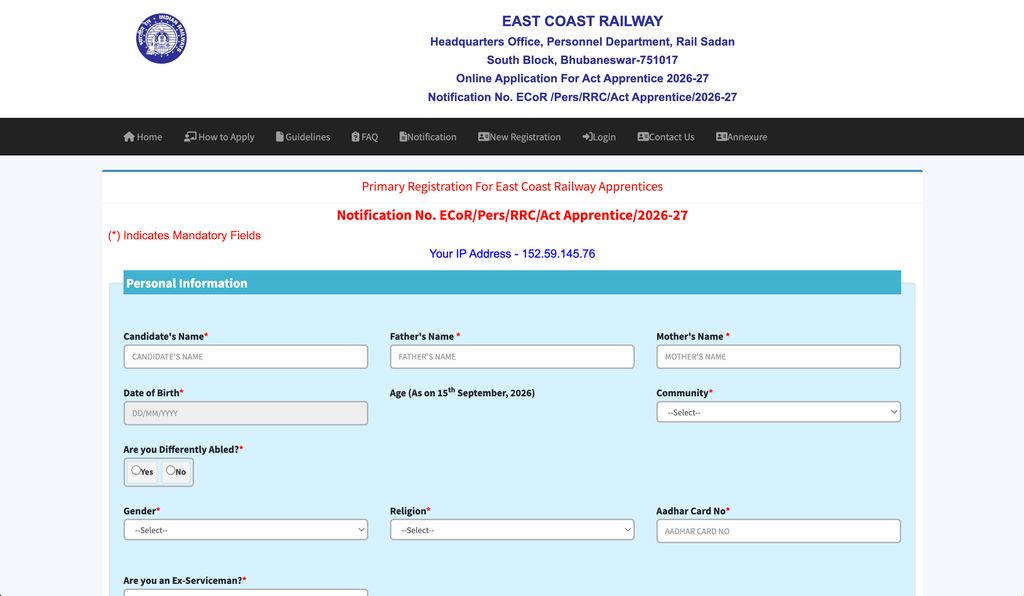 Railway RRC ECOR Apprentice Vacancy 2026