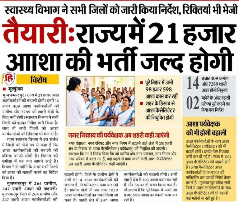 Bihar Asha Worker Vacancy 2026