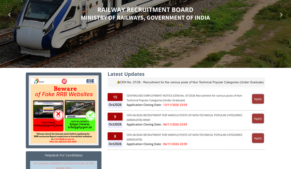 RRB NTPC Inter Level Vacancy 2026